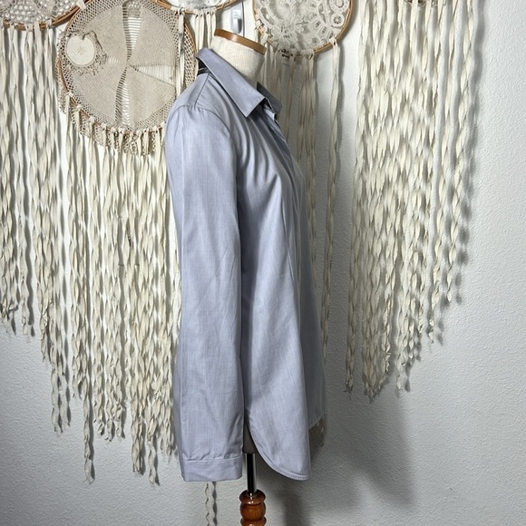 LaFayette 148 New York Gray Long Sleeve Classic Button Down Blouse Size M - Picture 4 of 8